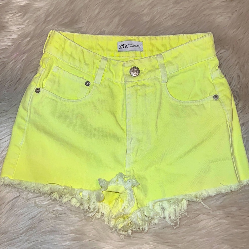 Zara neon yellow denim shorts size 0